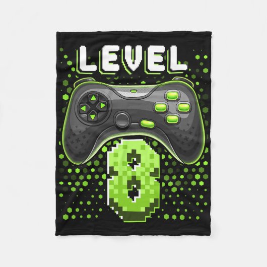Level 8 Videospelcontroller 8e verjaardag Gamer G Fleece Deken (Voorkant)