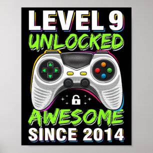 Level 9 Ontgrendeld 9e Verjaardag Cadeaus voor 9 J Poster
