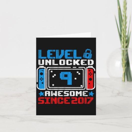Level 9 Ontgrendeld 9e Verjaardag Gaming Geschenk  Kaart (Voorkant)