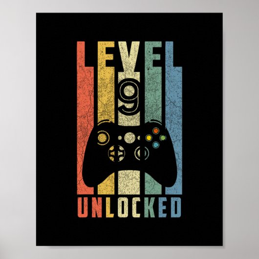 Level 9 Ontgrendeld 9e Videospelletjes Verjaardag Poster (Voorkant)
