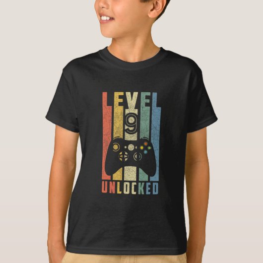 Level 9 Ontgrendeld 9e Videospelletjes Verjaardag T-shirt (Voorkant)