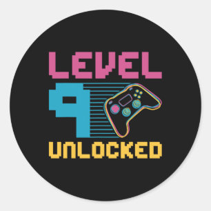 Level 9 Ontgrendeld Gamen Verjaardag 1 Ronde Sticker