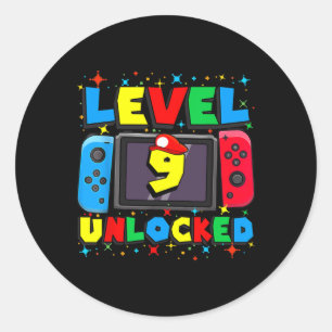 Level 9 Ontgrendeld Gamer 9e Verjaardagscadeau Vid Ronde Sticker