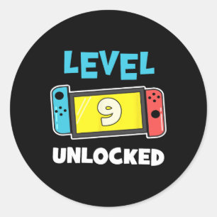 Level 9 Ontgrendeld Gamer 9e Verjaardagscadeau Vid Ronde Sticker