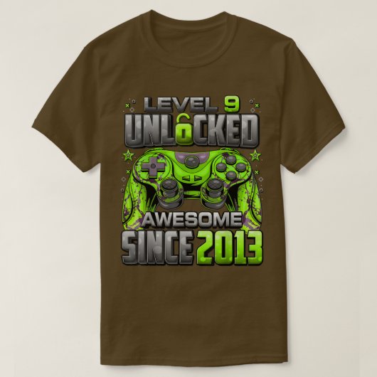 Level 9 Ontgrendeld Geweldig Sinds 2013 9e Verjaar T-shirt (Design voorkant)