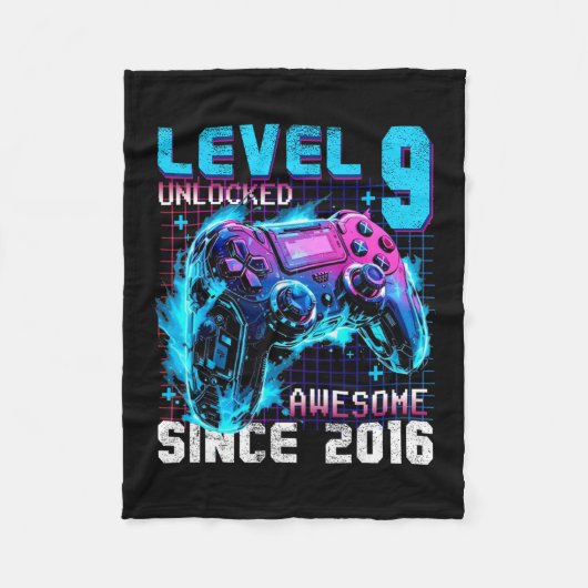 Level 9 Ontgrendeld Geweldig Sinds 2016 9e Verjaar Fleece Deken (Voorkant)
