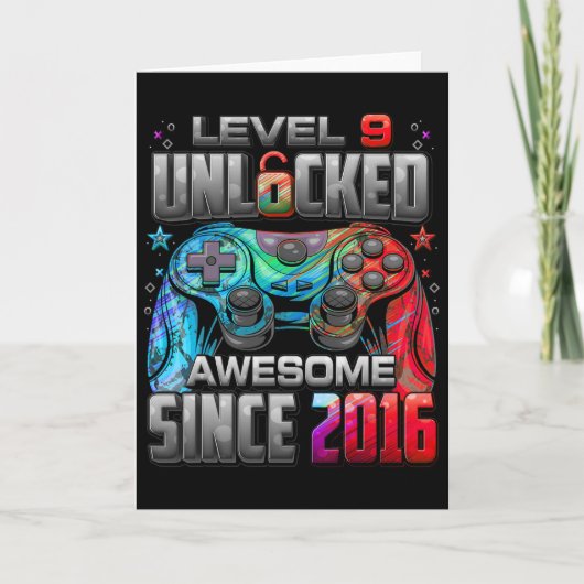 Level 9 Ontgrendeld Geweldig Sinds 2016 9e Verjaar Kaart (Voorkant)