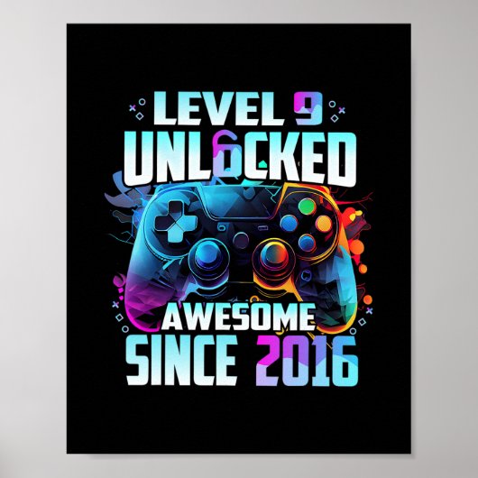 Level 9 Ontgrendeld Geweldig Sinds 2016 9e Verjaar Poster (Voorkant)