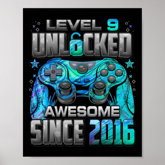 Level 9 Ontgrendeld Geweldig Sinds 2016 9e Verjaar Poster (Voorkant)