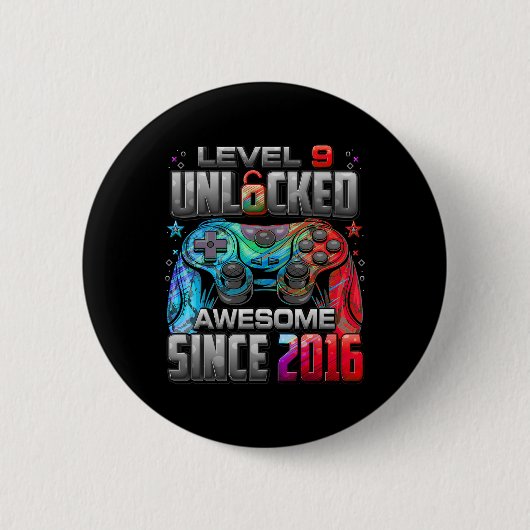 Level 9 Ontgrendeld Geweldig Sinds 2016 9e Verjaar Ronde Button 5,7 Cm (Voorkant)
