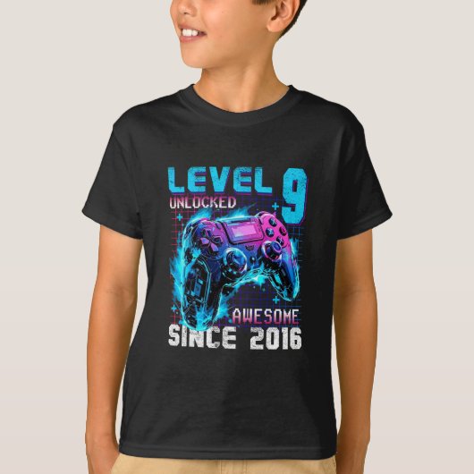 Level 9 Ontgrendeld Geweldig Sinds 2016 9e Verjaar T-shirt (Voorkant)
