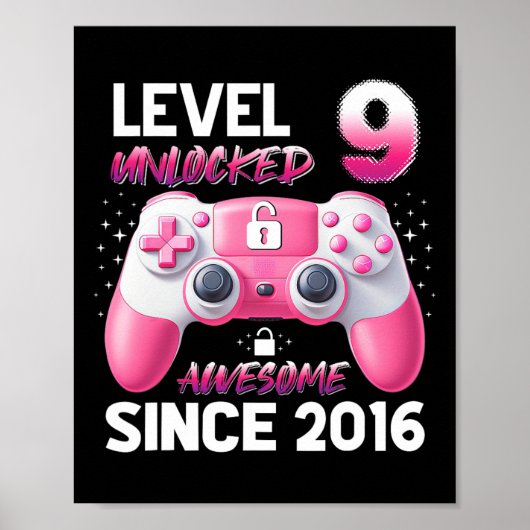 Level 9 Ontgrendeld Geweldig Sinds 2016 Video Game Poster (Voorkant)