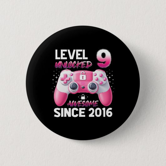 Level 9 Ontgrendeld Geweldig Sinds 2016 Video Game Ronde Button 5,7 Cm (Voorkant)