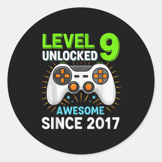 Level 9 ontgrendeld geweldig sinds 2017 gaming ver ronde sticker (Voorkant)