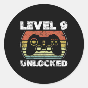 Level 9 Ontgrendeld Grappige Videospeler 9e Verjaa Ronde Sticker