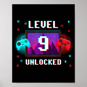 Level 9 Ontgrendeld Video Gamer Grappig 9e Verjaar Poster