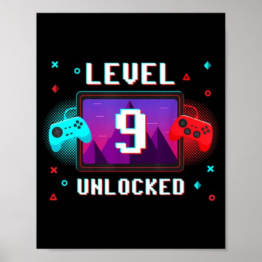 Level 9 Ontgrendeld Video Gamer Grappig 9e Verjaar Poster (Voorkant)