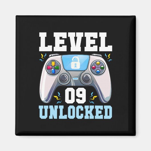 Level 9 Ontgrendeld Videospel 9e Verjaardag Gamer  Magneet (Voorkant)