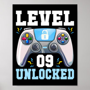 Level 9 Ontgrendeld Videospel 9e Verjaardag Gamer Poster