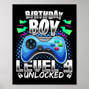 Level 9 Ontgrendeld Videospel 9e Verjaardag Gamer Poster
