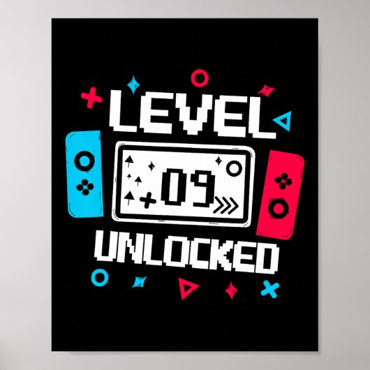 Level 9 Ontgrendelde Gamer - 9e Verjaardagscadeau Poster (Voorkant)