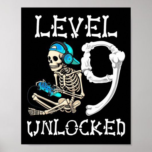 Level 9 Ontluikende Skeleton Gamer Video Gaming 9e Poster (Voorkant)