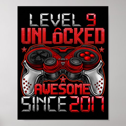 Level 9 Unlocked 9 Year Old For Boys 9th Birthday  Poster (Voorkant)
