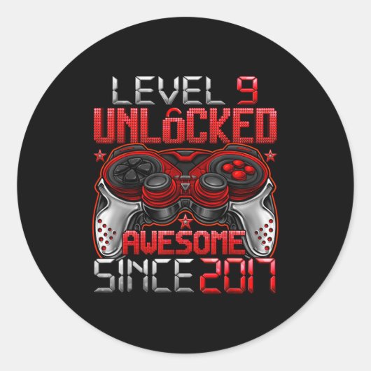 Level 9 Unlocked 9 Year Old For Boys 9th Birthday  Ronde Sticker (Voorkant)