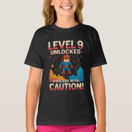 LEVEL 9 UNLOCKED - 9e verjaardagscadeau voor gamer T-shirt (Voorkant)