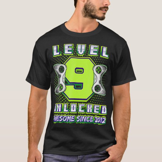 Level 9 Unlocked Awesome 2012 Video Game 9th Birth T-shirt (Voorkant)