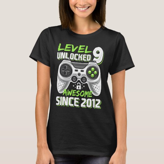 Level 9 Unlocked Awesome 2012 Video Game 9th Birth T-shirt (Voorkant)