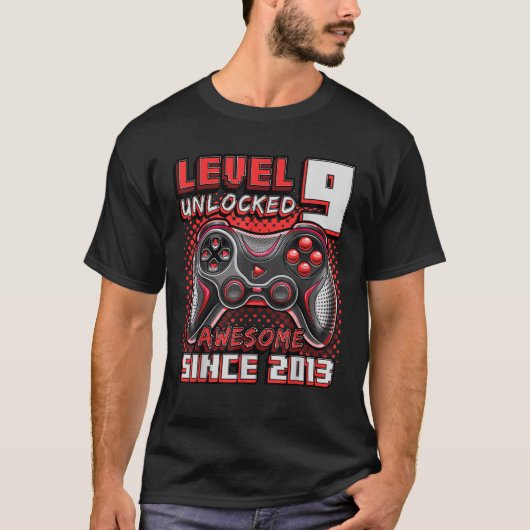 Level 9 Unlocked Awesome 2013 Video Game 9th Birth T-shirt (Voorkant)