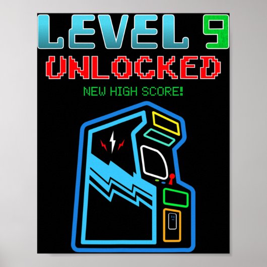 Level 9 Unlocked New High Score Arcade Game Birthd Poster (Voorkant)