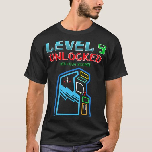Level 9 Unlocked New High Score Arcade Game Birthd T-shirt (Voorkant)