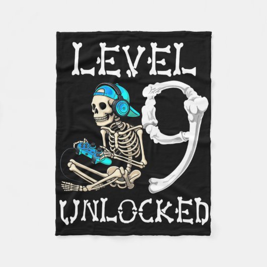 Level 9 Unlocked Skeleton Gamer Video Gaming 9th B Fleece Deken (Voorkant)