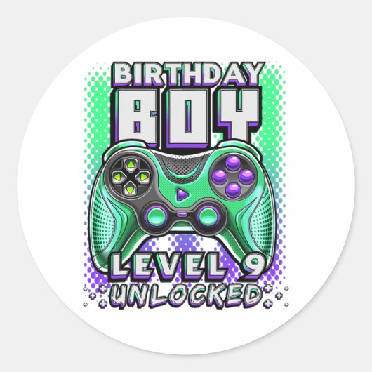 Level 9 Unlocked Video Game 9th Birthday Gamer Ronde Sticker (Voorkant)
