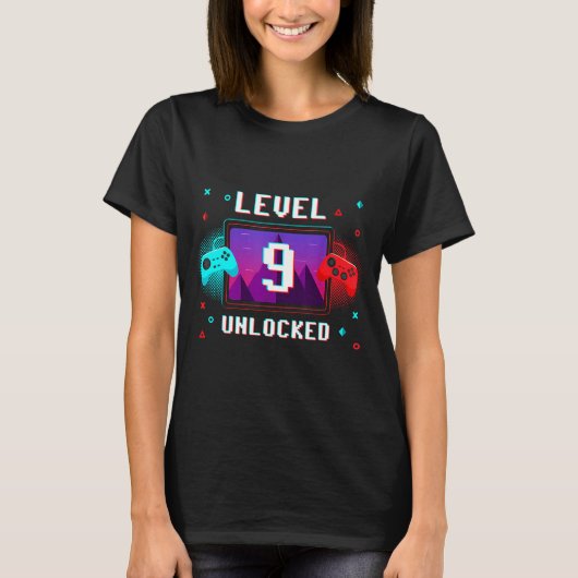 Level 9 Unlocked Video Gamer Funny 9th Birthday Bo T-shirt (Voorkant)
