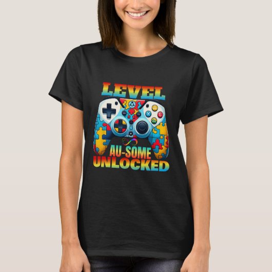 Level AU-some Unlocked Video Game Controller Autis T-shirt (Voorkant)