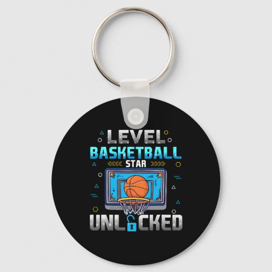 Level Basketbal Ster Ontgrendeld Jongens Mannen Ga Sleutelhanger (Voorkant)