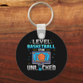 Level Basketbal Ster Ontgrendeld Jongens Mannen Ga Sleutelhanger (Voorkant)