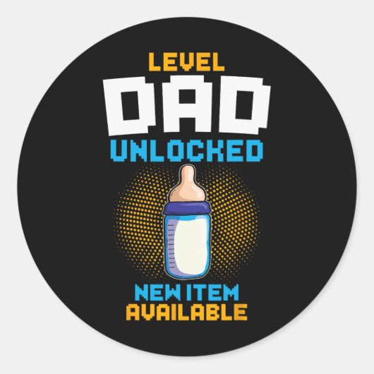 Level Dad Unlocked Pregnancy Announcement Gamer Fa Ronde Sticker (Voorkant)
