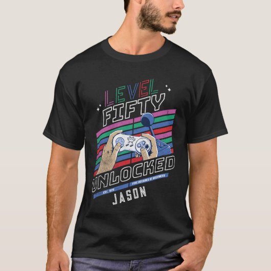 Level Fifty Unlocked Retro Gamer Verjaardag T-shirt (Voorkant)
