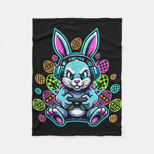 Level omhoog gamer pasen cute konijn headset fleece deken (Voorkant)
