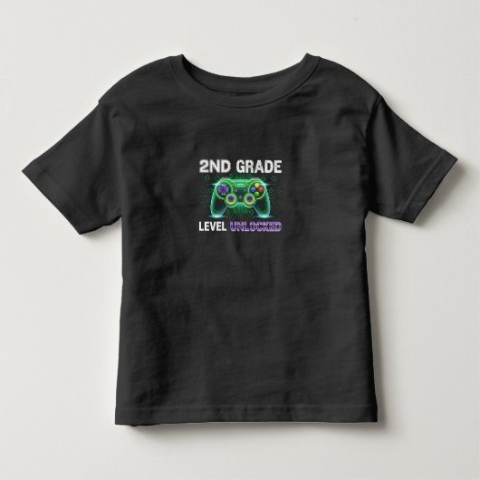 Level Ontgrendeld 2e Klas Gamer Terug naar School Kinder Shirts (Voorkant)