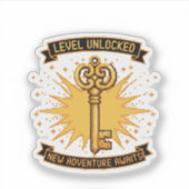 Level Ontgrendeld Retro Gaming Pixel Art Sleutel | Sticker (Voorkant)