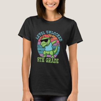 Level Unlocked 5th Grade Funny First Day Dino T-shirt