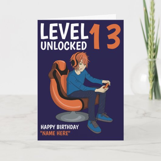 Level Unlocked Gamer Boy Birthday Kaart (Voorkant)