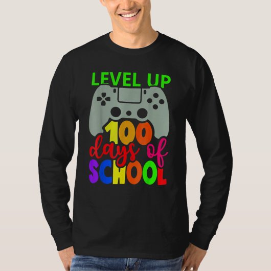 Level Up 100 Days Of School Gamer Game Happy 100th T-shirt (Voorkant)