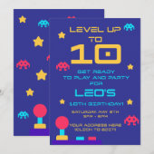Level Up 10e verjaardagsuitnodiging | Bewerkbaar Kaart (Voorkant / Achterkant)