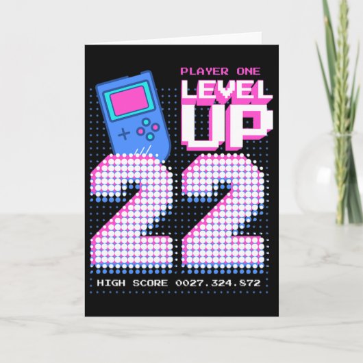 Level Up 22e Verjaardagsshirt Grappige Videogamer Kaart (Voorkant)